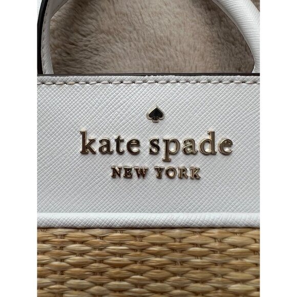 Kate Spade New York Wicker & White Leather Small Satchel Crossbody Bag - Picture 2 of 14